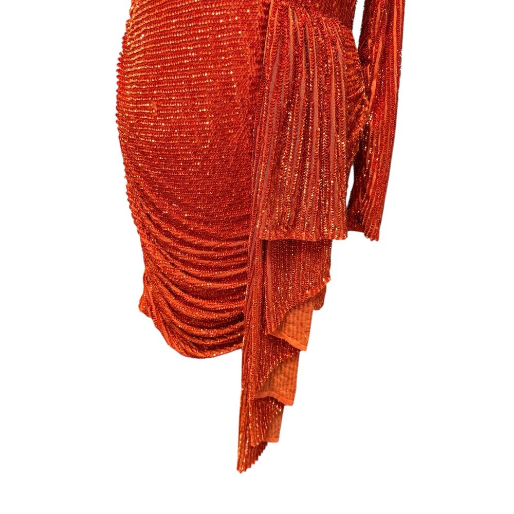 Peace + Love NWT Sequins Embellished Cut Out Draped Mini Dress in Orange Size 8 - Picture 3 of 11